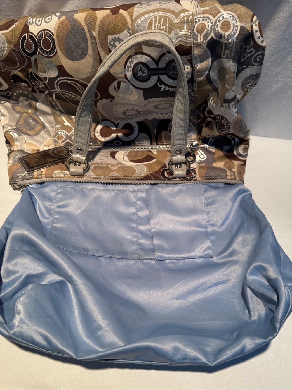 Coach Poppy Neutral Multi-Pattern Tote in Taupe, Brown and Cream - Picture 10 of 14